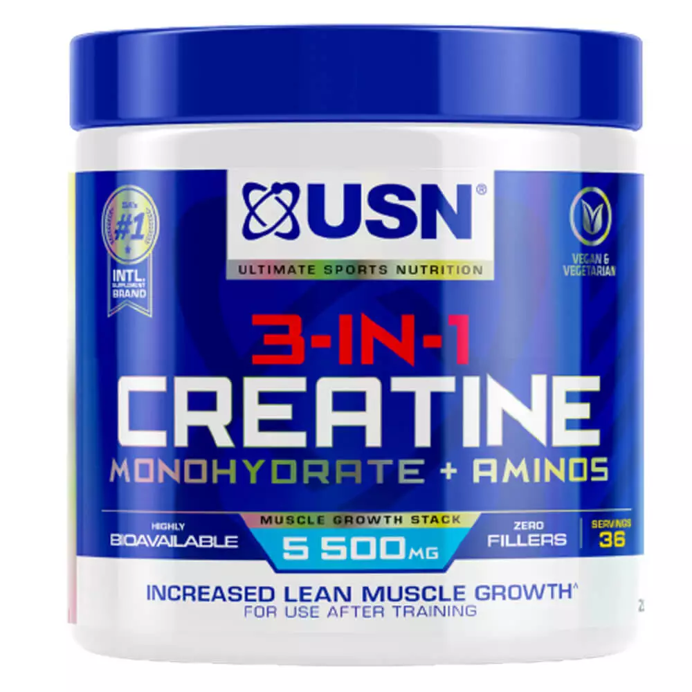 USN 3 in 1 Creatine + Aminos – 200g (36 Servings) – Comprehensive Muscle Support and Performance Boost