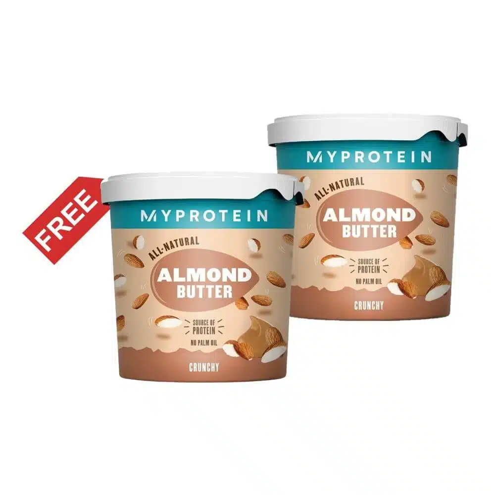 MyProtein Crunchy Almond Butter 1kg – No Palm Oil, 100% Natural Roasted Almonds (Buy One Get One Free)